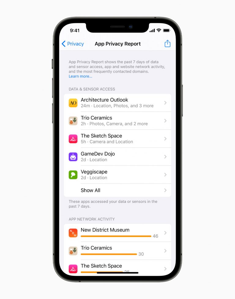 With App Privacy Report, users can see how often each app has used the permission they’ve previously granted to access their location, photos, camera, microphone, and contacts during the past seven days.