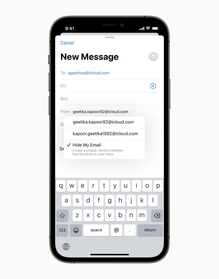 Built directly into Safari, iCloud settings, and Mail, Hide My Email enables users to create and delete as many addresses as needed at any time, helping give users control of who is able to contact them.
